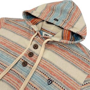 Vissla Men's Descanso Popover Hoodie Multicolor Stripe Cream Medium